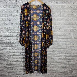 Honeyme Curvy Women's XL Top Blouse Blue Geometric Tribal Print GEO119E